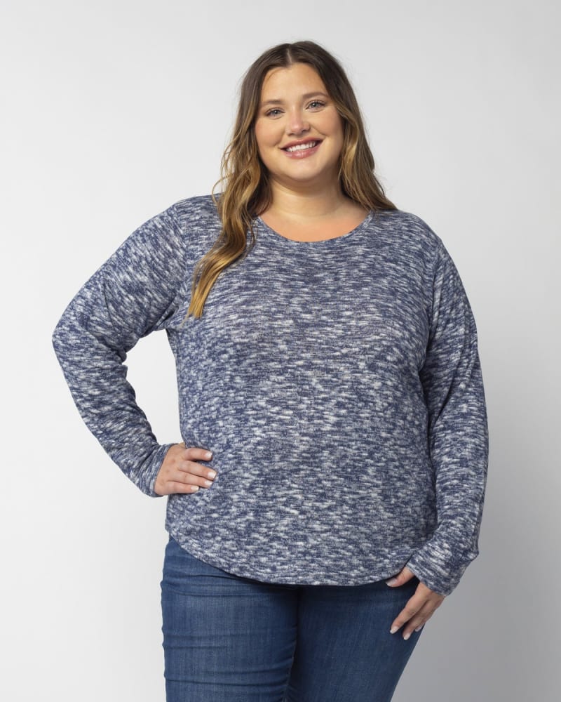 Front of a model wearing a size 3X Comfort Zone Top in Navy by chicka-d. | dia_product_style_image_id:289511